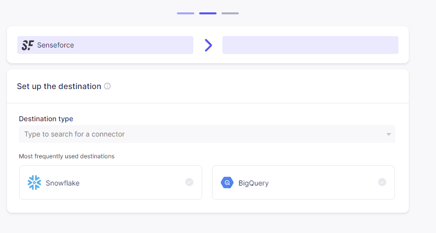 Airbyte Destination selection screen
