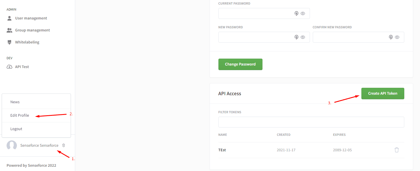 Senseforce Create an API Token